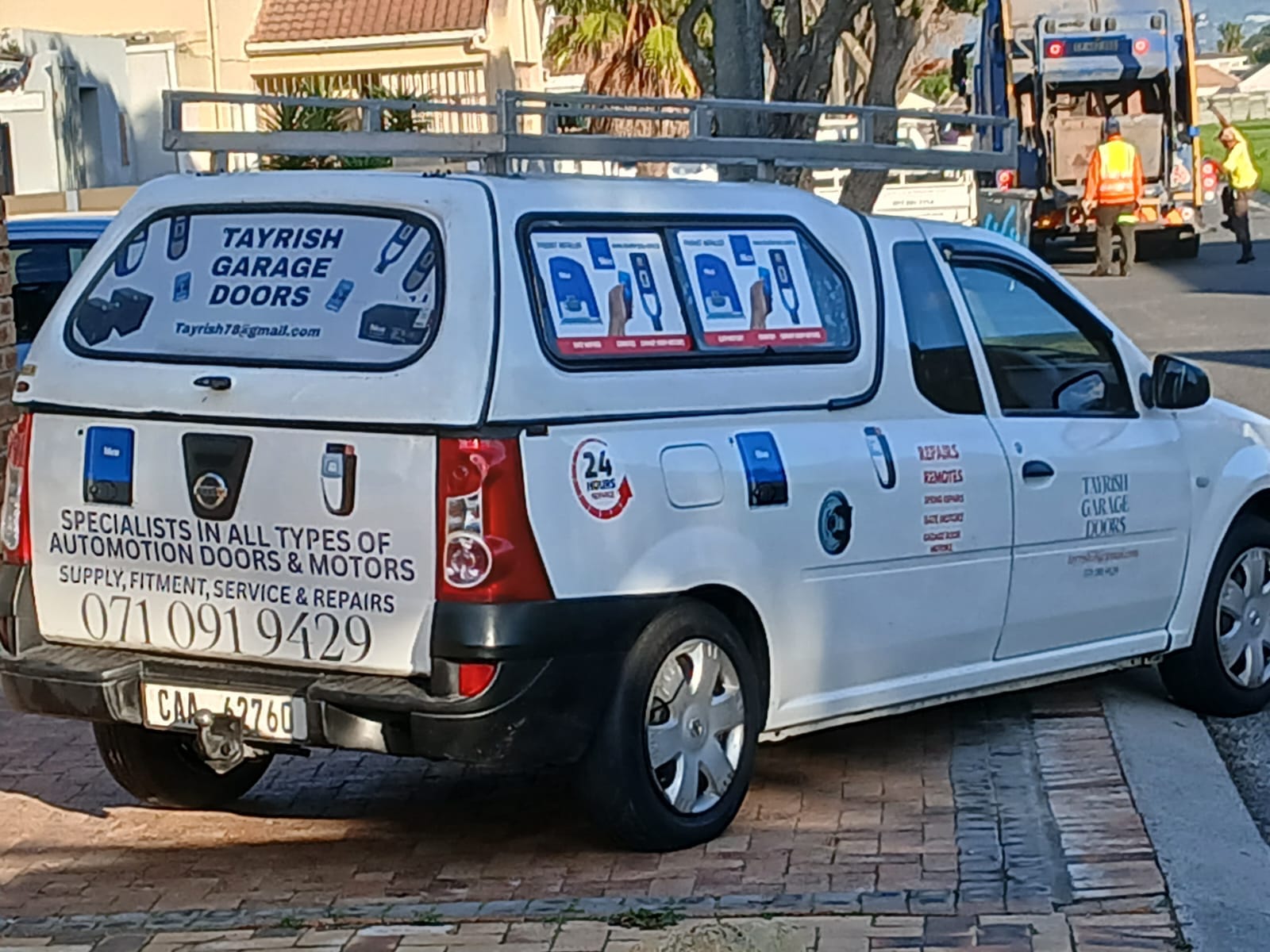 Branded Tayrish Garage Doors vehicle on a job in Cape Town